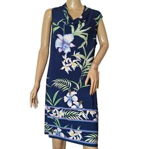Tommy Bahama Navy Floral Cowl Neck Sleeveless Dress S Tropical Print